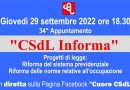 “CSdL informa”, domani nuova puntata dedicata alle riforme pensioni e norme sul lavoro