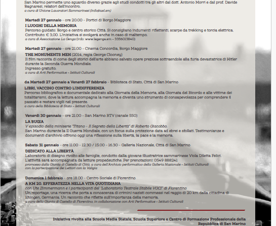 Tutto il programma delle iniziative collegate alla Giornata della Memoria