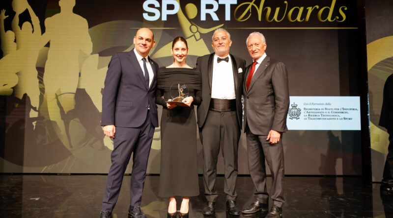 San Marino Sport Awards, Jasmine Verbena Atleta del 2025 con Alessandra Perilli, Gian Marco Berti, Doriano Bindi ed Elia Stacchini