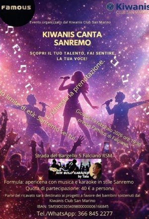 San Marino. Kiwanis canta Sanremo, il 19 febbraio a Falciano