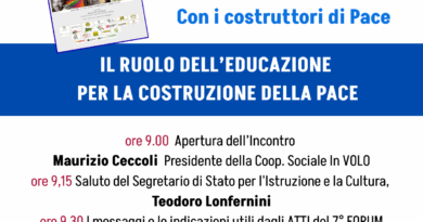 San Marino. Incontro pubblico al Centro Sociale Sant’Andrea su “Il ruolo dell’Educazione per la costruzione della Pace”