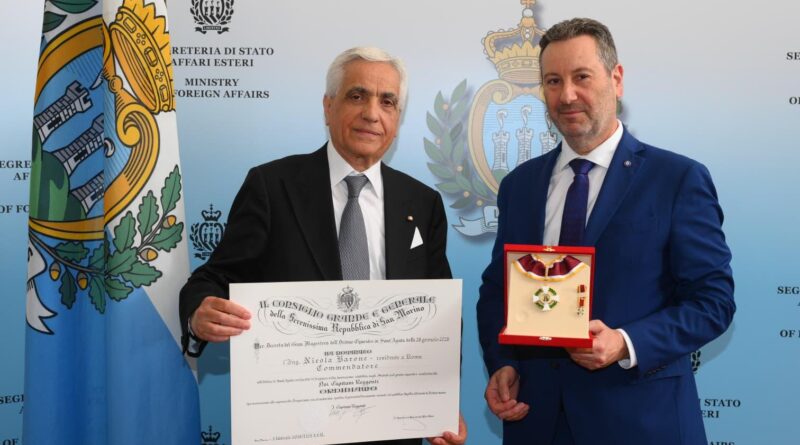 San Marino. Conferito il grado di Commendatore dell’Ordine Equestre di Sant’Agata a Nicola Barone, presidente TIM