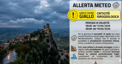 San Marino. Unione Volontari Protezione Civile: allerta gialla