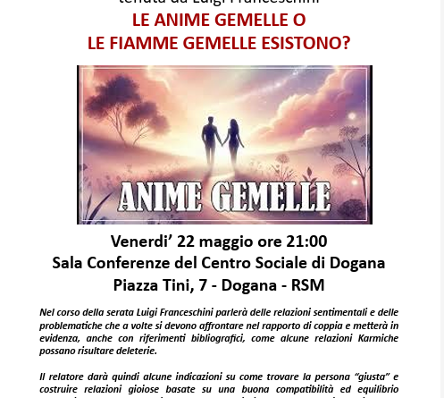 San Marino. Serata con Luigi Franceschini, dedicata alle relazioni sentimentali, al Centro Sociale di Dogana