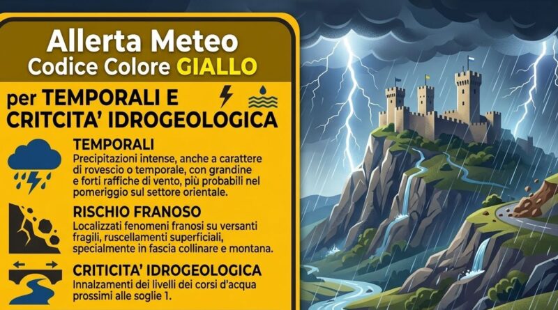 San Marino. Protezione Civile. Allerta Meteo. Codice Colore Giallo per Temporali