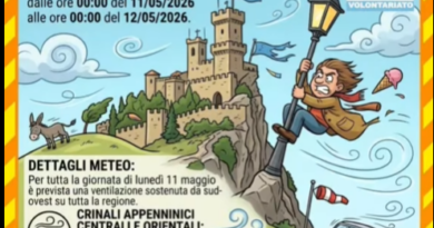 San Marino. Protezione Civile. Allerta Meteo Codice Colore Giallo per Vento