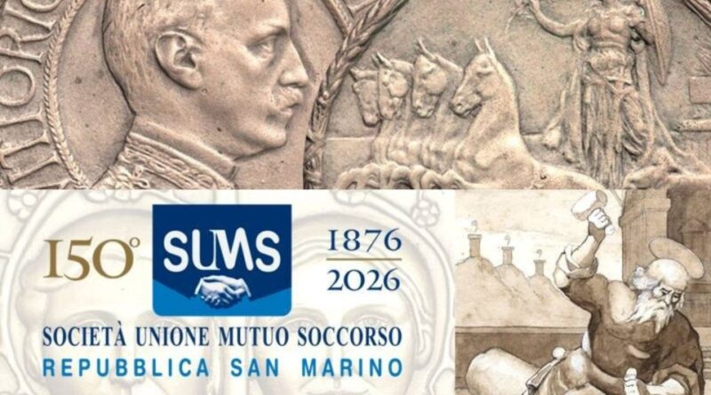 San Marino. Due mostre per celebrare “150 anni di SUMS nelle medaglie e nei francobolli” e le “Le lire Quadriga”