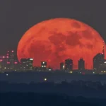 Milano, la luna rossa incanta lo skyline: lo scatto di Valerio Minato diventa virale