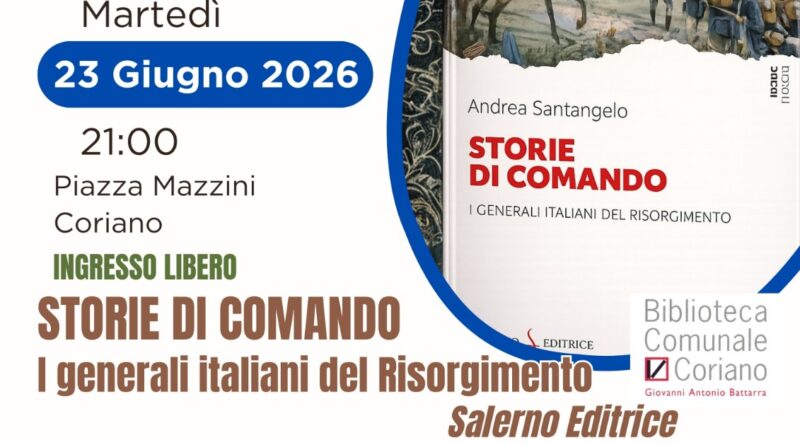 A Coriano Andrea Santangelo presenta “Storie di comando. I generali italiani del Risorgimento”