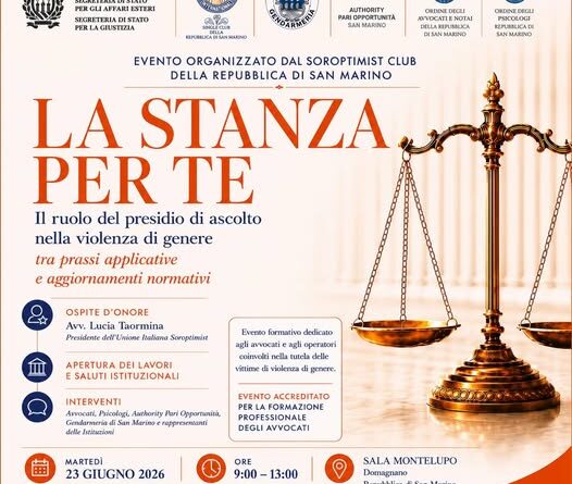 “La stanza per te” convegno del Soroptimist di San Marino  per parlare di ascolto e protezione alle vittime di violenza