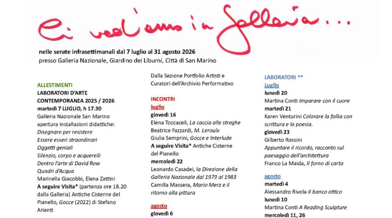 San Marino. Ci vediamo in Galleria … fino al 31 agosto 2026 nelle serate infrasettimanali