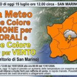 San Marino. Unione Volontari Protezione Civile. Allerta colore Arancione per temporali. Colore Giallo per Vento