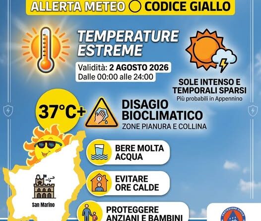 Unione Volontariato Protezione Civile San Marino. Allerta Meteo. Codice colore giallo per Temperature Estreme