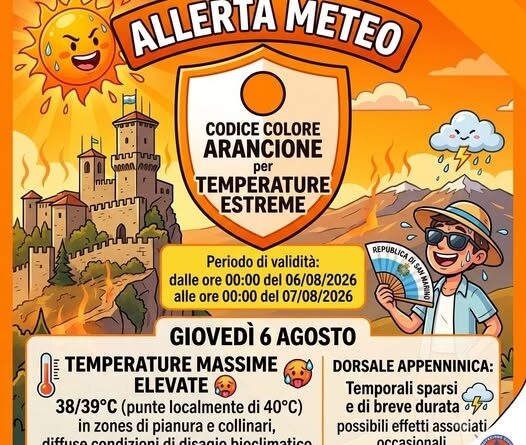 Unione Volontariato Protezione Civile San Marino. Allerta meteo codice colore Arancione per temperature estreme