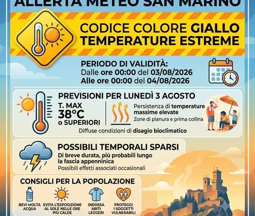 Unione Volontariato Protezione Civile San Marino. Allerta meteo codice colore giallo per temperature estreme