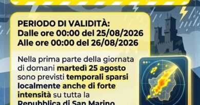 Unione Protezione Civile San Marino. Allerta meteo Codice Colore giallo per temporali