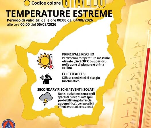 Unione Volontariato Protezione Civile San Marino. Allerta meteo codice colore giallo per temperature estreme