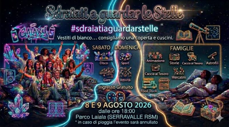 San Marino. L’8 e il 9 agosto, tutti sdraiati al Parco Laiala a veder le stelle