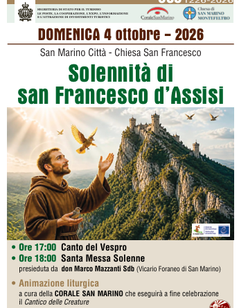 Solennità di San Francesco d’Assisi. Celebrazione a San Marino Città, domenica 4 ottobre 2026 – Chiesa San Francesco