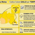 San Marino. Unione Volontariato Protezione Civile. Allerta Meteo Codice Colore GIALLO per criticità TEMPORALI per le zone di allerta A1 e A2.