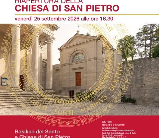 San Marino. Il 25 settembre riapre la Chiesa di San Pietro
