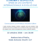 Le sfide economiche e geopolitiche nella conferenza del professor Galloni, ospite dell’Ambasciata d’Italia a San Marino il 22 ottobre